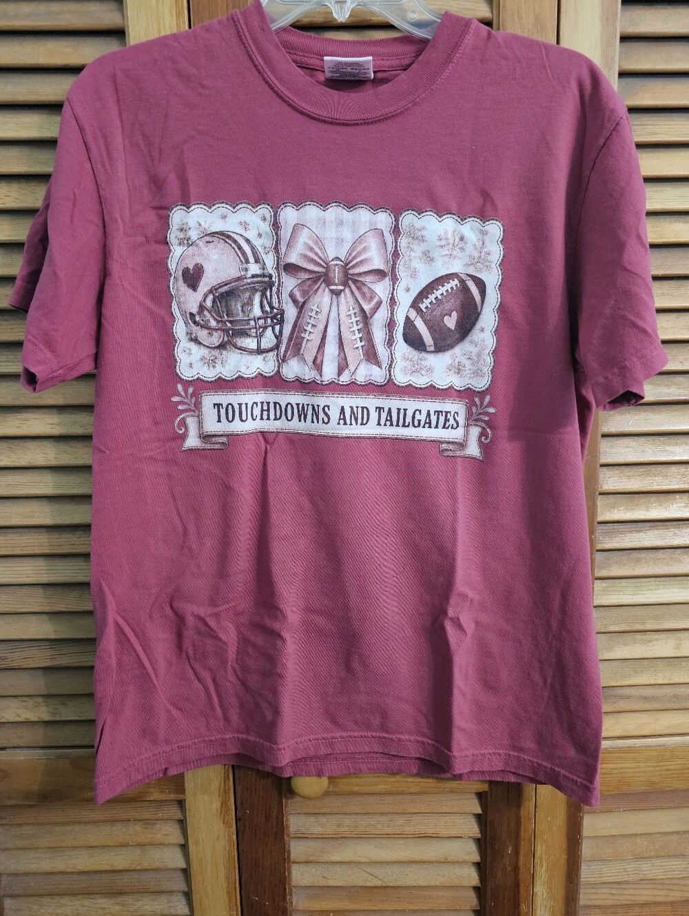 Touchdowns and Tailgates Game Day Shirt- Dusty Rose Size Medium New